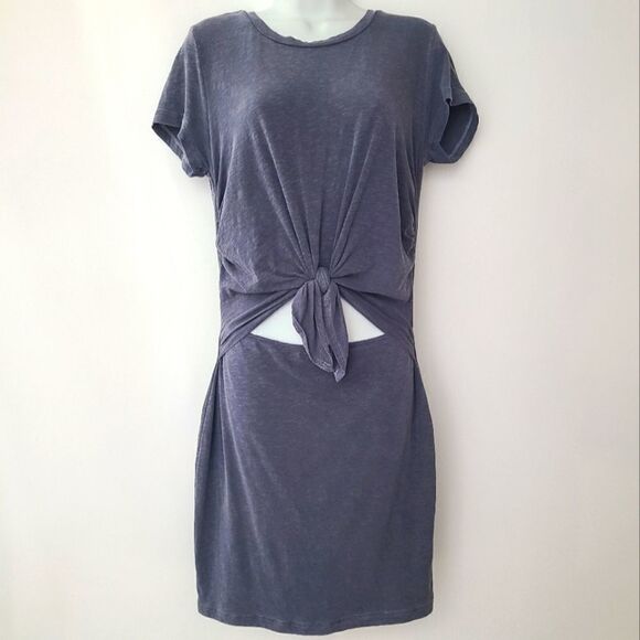 Sundry Tie Front Blue T-Shirt Dress L - Picture 2 of 12